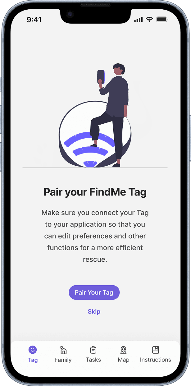 Civilian app — pair your tag, step 1.